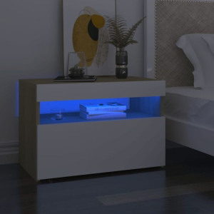 Szafki nocne z LED 2 szt. biel i dąb sonoma 60x35x40cm