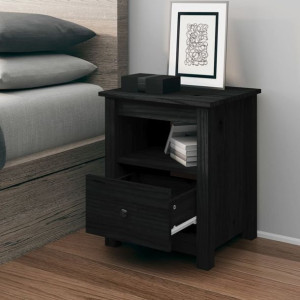 Szafka nocna czarna 40x35x49cm lite drewno sosnowe