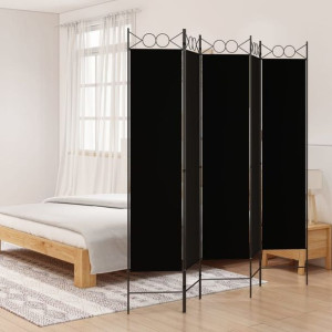Parawan 5-panelowy czarny 200x200cm tkanina