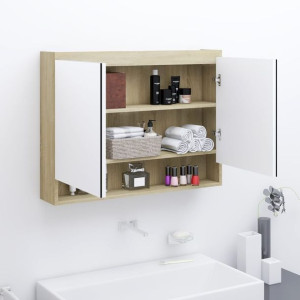 Szafka łazienkowa z lustrem 80x15x60cm MDF biel i dąb
