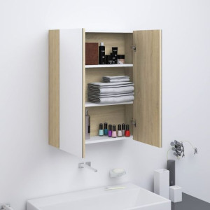 Szafka łazienkowa z lustrem 60x15x75cm MDF biel i dąb