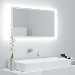 Lustro łazienkowe LED połysk białe 80x8.5x37cm