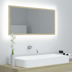 Lustro łazienkowe z LED dąb sonoma 90x8.5x37cm