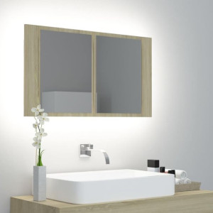 Szafka z lustrem i LED dąb sonoma 80x12x45cm
