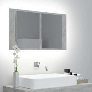 Szafka łazienkowa z lustrem i LED szary beton 80x12x45cm