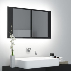 Szafka z lustrem i LED czarna połysk 80x12x45cm