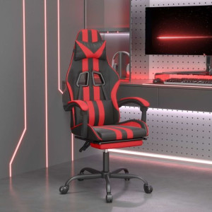 Fotel gamingowy z podnóżkiem czarno-czerwony ekoskóra