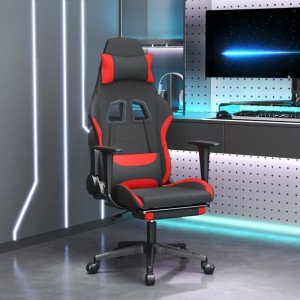 Fotel gamingowy z podnóżkiem czarno-czerwony tkanina