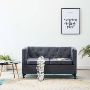 Sofa 2-osobowa Chesterfield materiałowa szara
