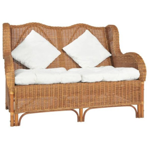 Sofa 2-osobowa brązowa naturalny rattan i len