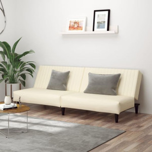 Sofa 2-os. rozkładana kremowa ekoskóra