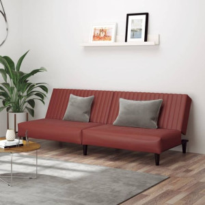 Sofa 2-os. rozkładana czerwień ekoskóra