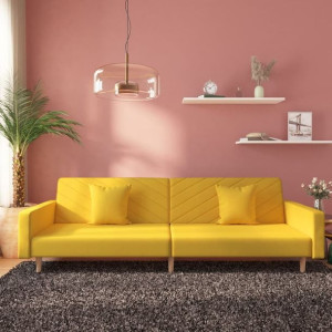 Sofa 2-osobowa 2 poduszki żółta aksamitna