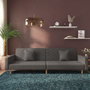 Sofa 2-osobowa 2 poduszki ciemnoszara tkanina