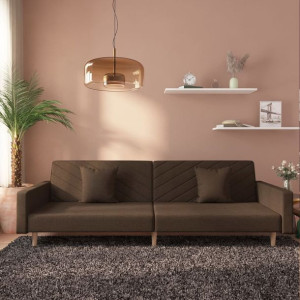 Sofa 2-osobowa 2 poduszki brązowa tkanina