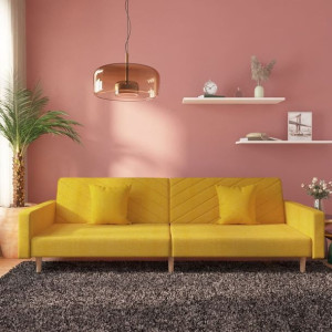 Sofa 2-osobowa 2 poduszki żółta tkanina