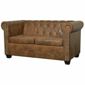 Sofa Chesterfield 2-sobowa ekoskóra brązowa