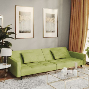 Sofa rozkładana poduszki jasnozielona aksamitna