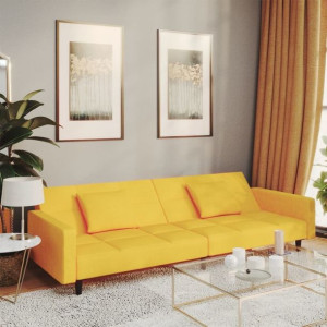 Sofa rozkładana poduszki żółta aksamitna