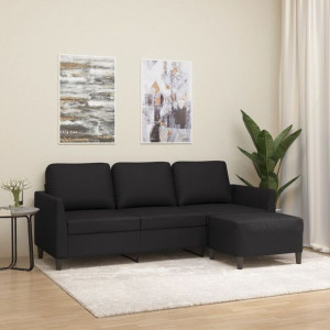 Sofa 3-osobowa z podnóżkiem czarna 180cm ekoskóra
