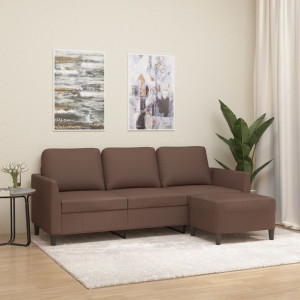 Sofa 3-osobowa z podnóżkiem brazowa 180cm ekoskóra