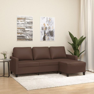 Sofa 3-osobowa z podnóżkiem brazowa 180cm ekoskóra
