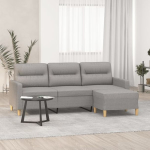 Sofa 3-osobowa z podnóżkiem jasnoszara 180cm tkanina