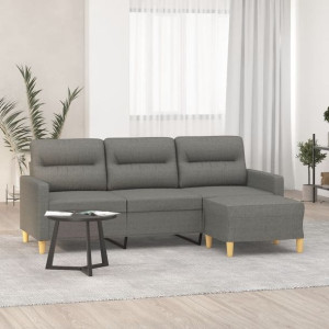Sofa 3-osobowa z podnóżkiem szara 180cm tkanina