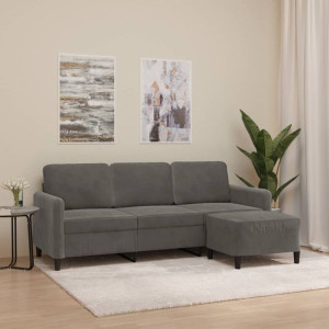Sofa 3-osobowa z podnóżkiem szara 180cm aksamit