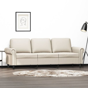 Sofa 3-osobowa do salonu kremowa 180cm ekoskóra