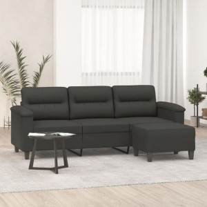 Sofa 3-osobowa z podnóżkiem szara 180cm mikrofibra