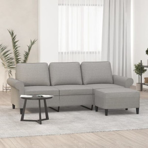 Sofa 3-osobowa z podnóżkiem jasnoszara 180cm tkanina