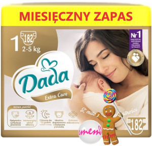 Pieluszki DADA 1 NEWBORN 2-5kg 184 sztuki Extra Care Pampersy ZAPAS