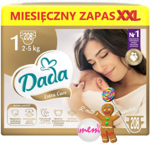 Pieluszki DADA 1 NEWBORN 2-5kg 208 sztuk Extra Care Pampersy ZAPAS