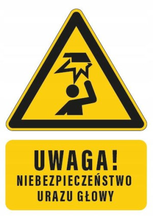 Tabliczka Uwaga Niebezpieczeństwo Uraz Głowy 10x15