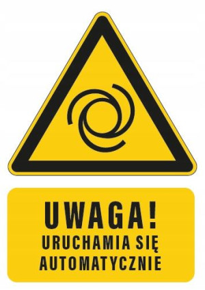 Tabliczka Uwaga Uruchamia Się Automatycznie 10x15