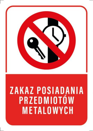 Tabliczka Zakaz Posiadania Przedmiotów Metalowych 10x15