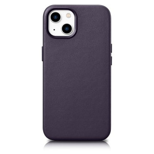 Etui iCarer Case Leather MagSafe Apple iPhone 14 ciemnofioletowy