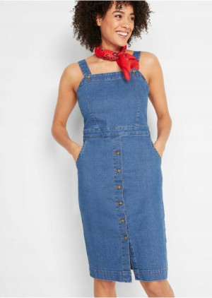 Bonprix Jeansowa Ołówkowa Dopasowana Sukienka Z Kieszeniami 50-52 916845