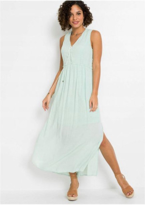 Bonprix Miętowa Kreszowana Sukienka Maxi Koronkowe Plecy 48-50 930039