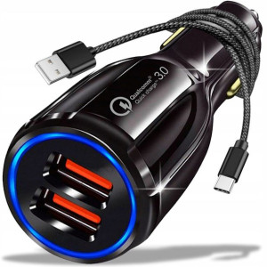 Szybka Ładowarka Samochodowa Qc 3.0 + Kabel Usb-c