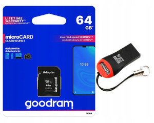 KARTA PAMIĘCI GOODRAM 64GB microSD adapter+czytnik