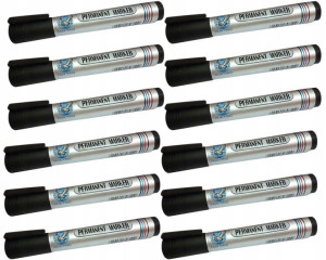 12x Marker Permanentny Okrągły Czarny Wodoodporny