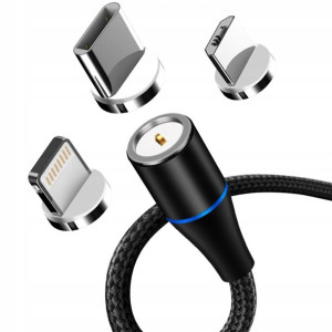 Kabel Magnetyczny 3w1 Do Iphone Micro Usb C Mocny