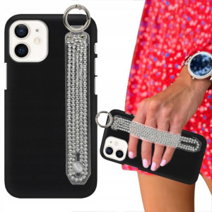 Etui Mat Czarne do IPHONE 12 MINI Pasek Cyrkonie