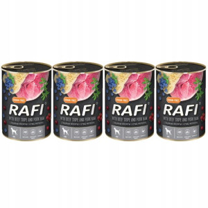 4x Rafi Żołądki Wołowe Borówka Karma mokra 400g