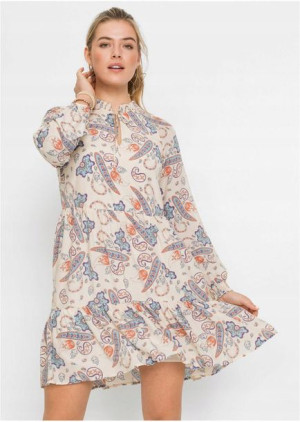 Bonprix Rozkloszowana Sukienka Stójka Falbany Paisley Mini 40-42 931020