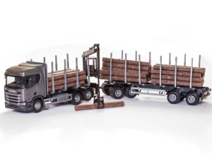 Emek 71603 Scania R450 6x4 transporter drewna szary z żurawiem i przyczepą