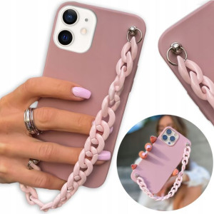 Etui Matowe Ciemny Róż do IPHONE 12 MINI Łańcuch