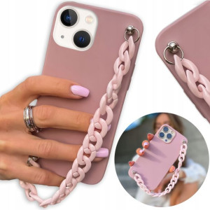 Etui Matowe Ciemny Róż do IPHONE 13 MINI Łańcuch